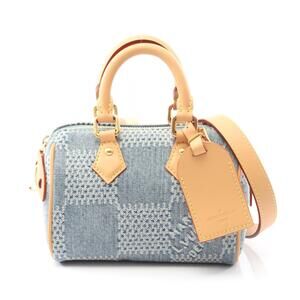 Louis Vuitton Speedy Bandouliere Handbag Denim Leather Blue Brown